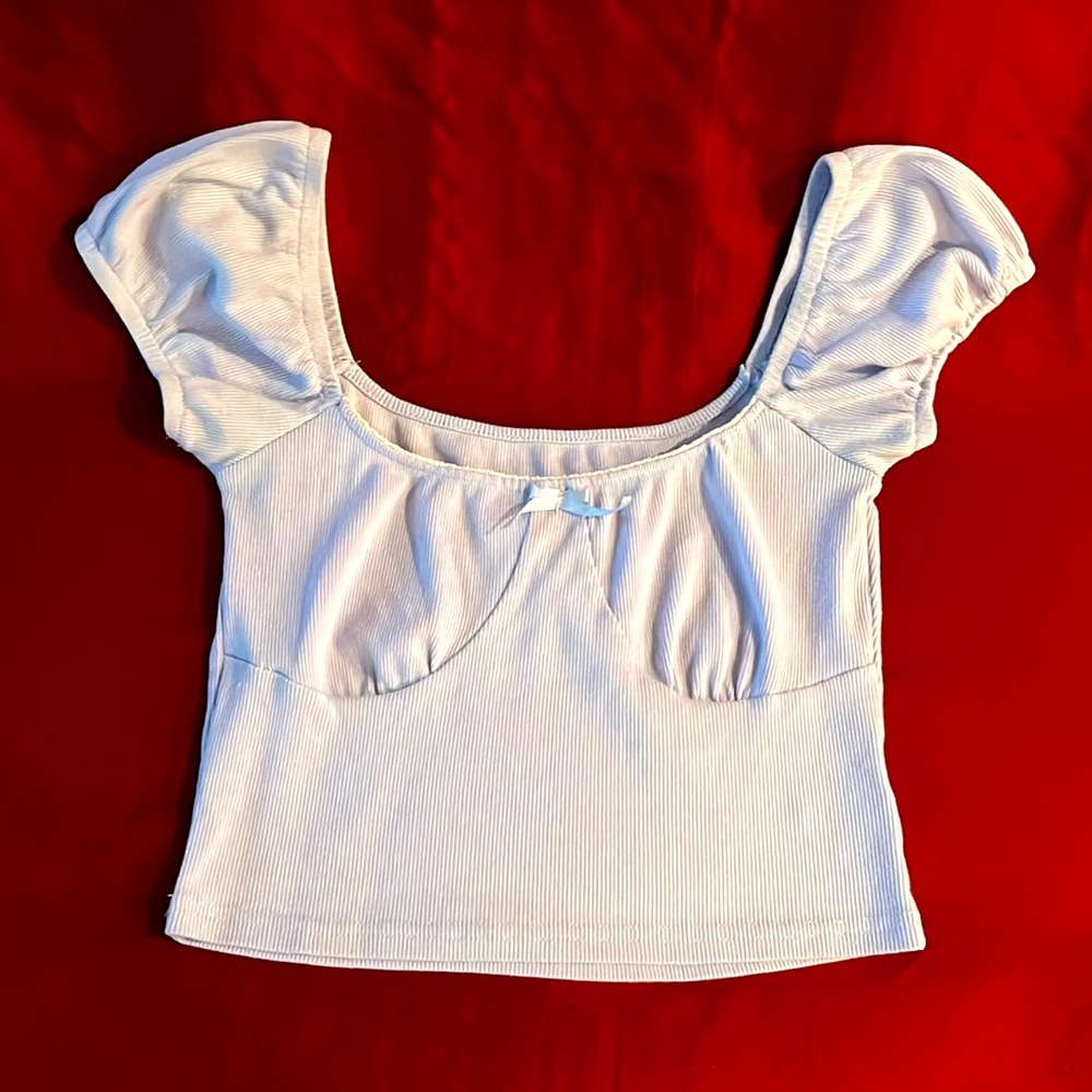 Women's Light Gray Puff Sleeve Top